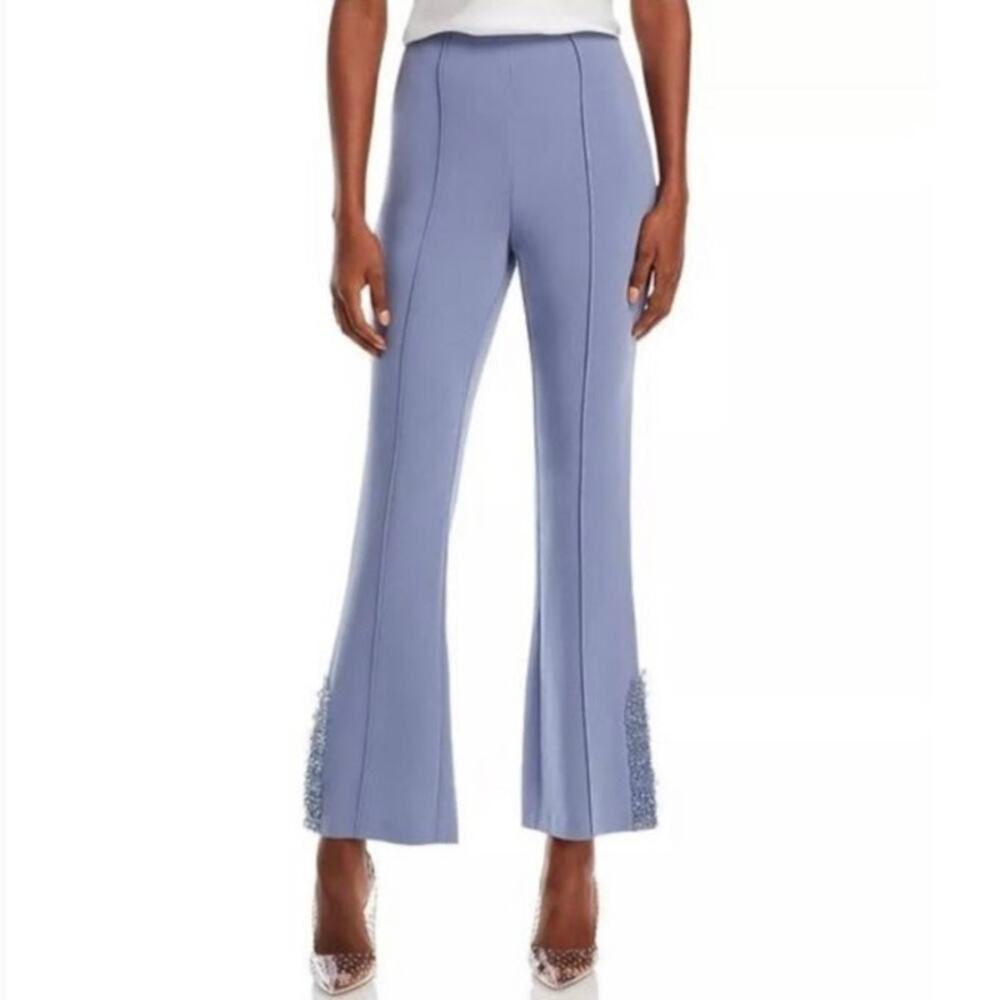 Cinq a Sept Embellished Straight Leg High Waisted Seamed Pants in Slate 4 NWT
